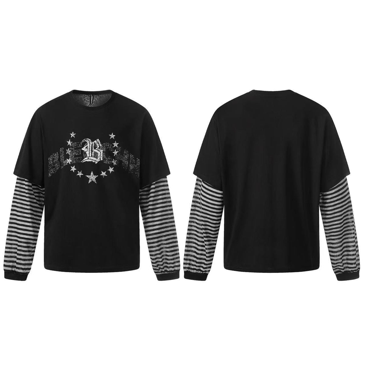 Distressed Star Gothic Fake Two-Piece Long Sleeve