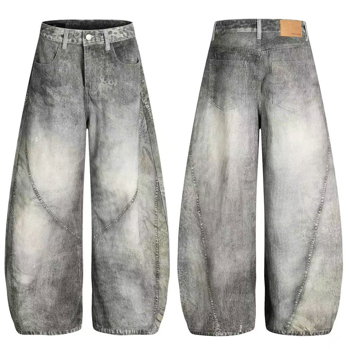 Vintage Washed Curved Seam Baggy Jeans