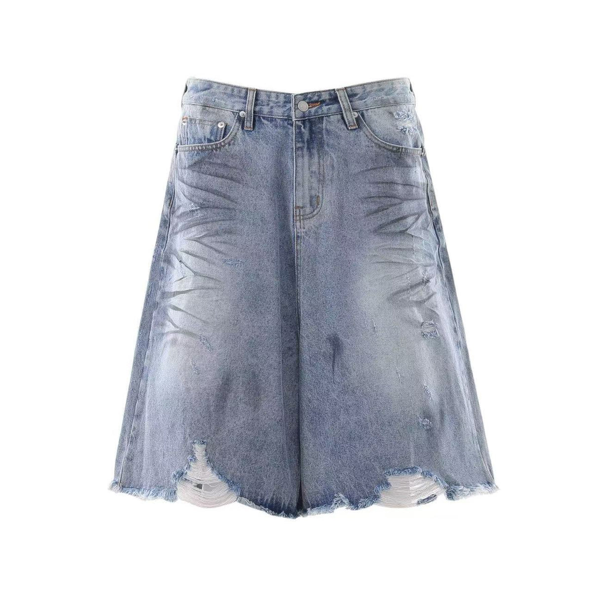 Distressed Washed  Wide-Leg Denim Jorts