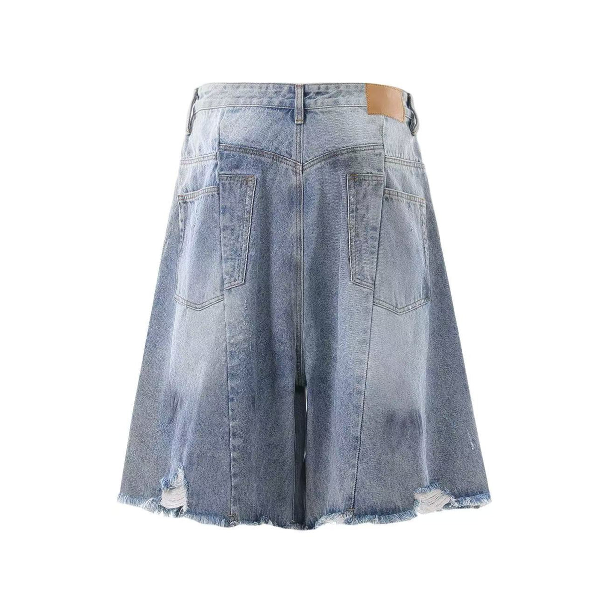 Distressed Washed  Wide-Leg Denim Jorts