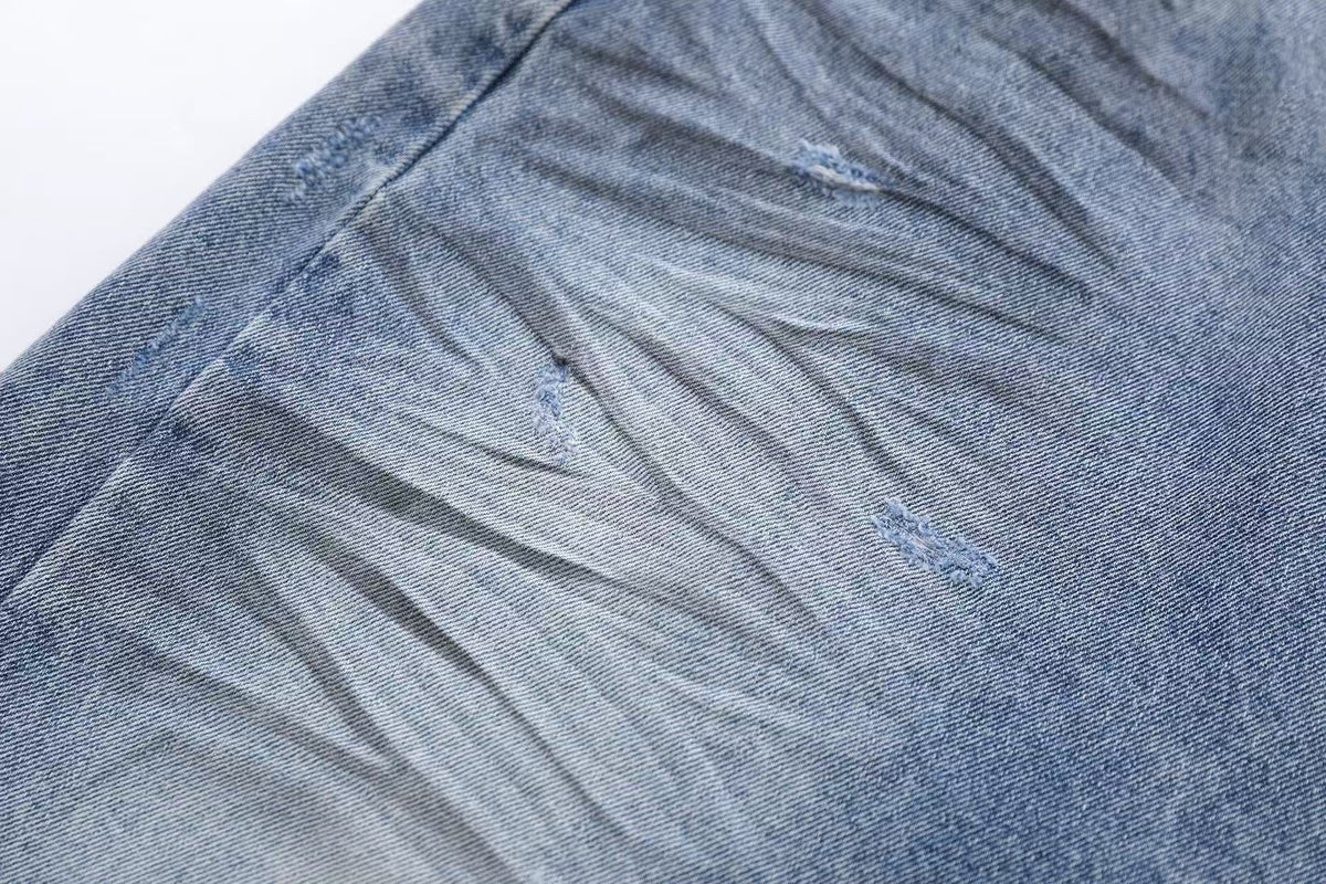 Distressed Washed  Wide-Leg Denim Jorts