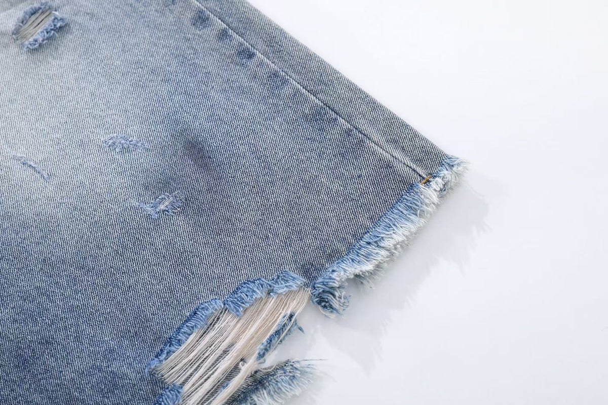 Distressed Washed  Wide-Leg Denim Jorts