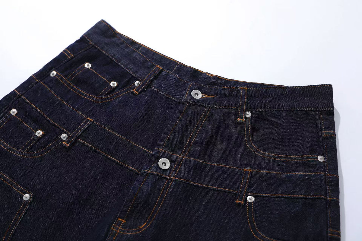 Vintage Washed  Studded Wide-Leg Denim Jorts