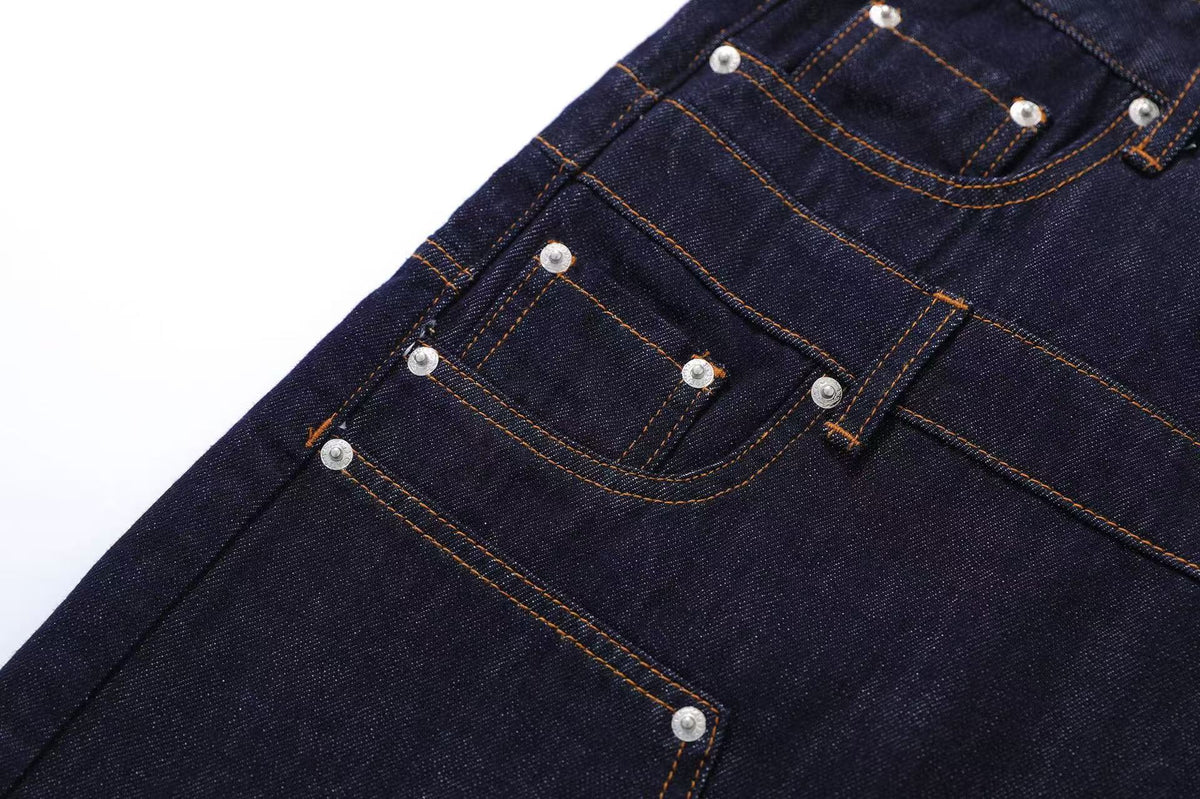 Vintage Washed  Studded Wide-Leg Denim Jorts