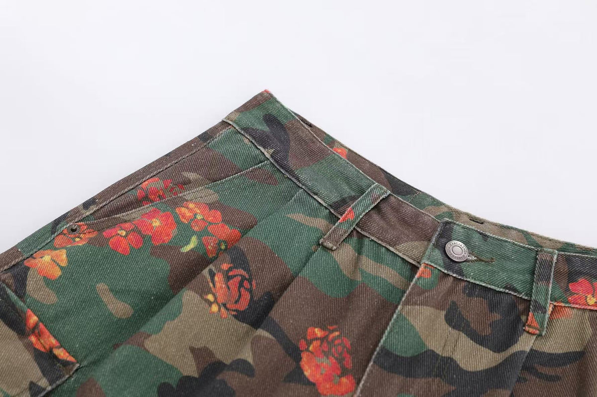 Camo Floral Baggy Wide-Leg Jorts