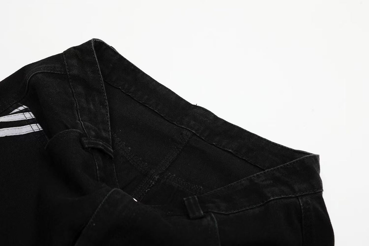 Contrast Striped Stitching Baggy Jeans