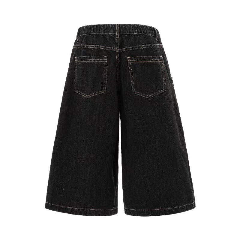 Vintage Washed Detachable Plaid Bandana Wide-Leg Jorts