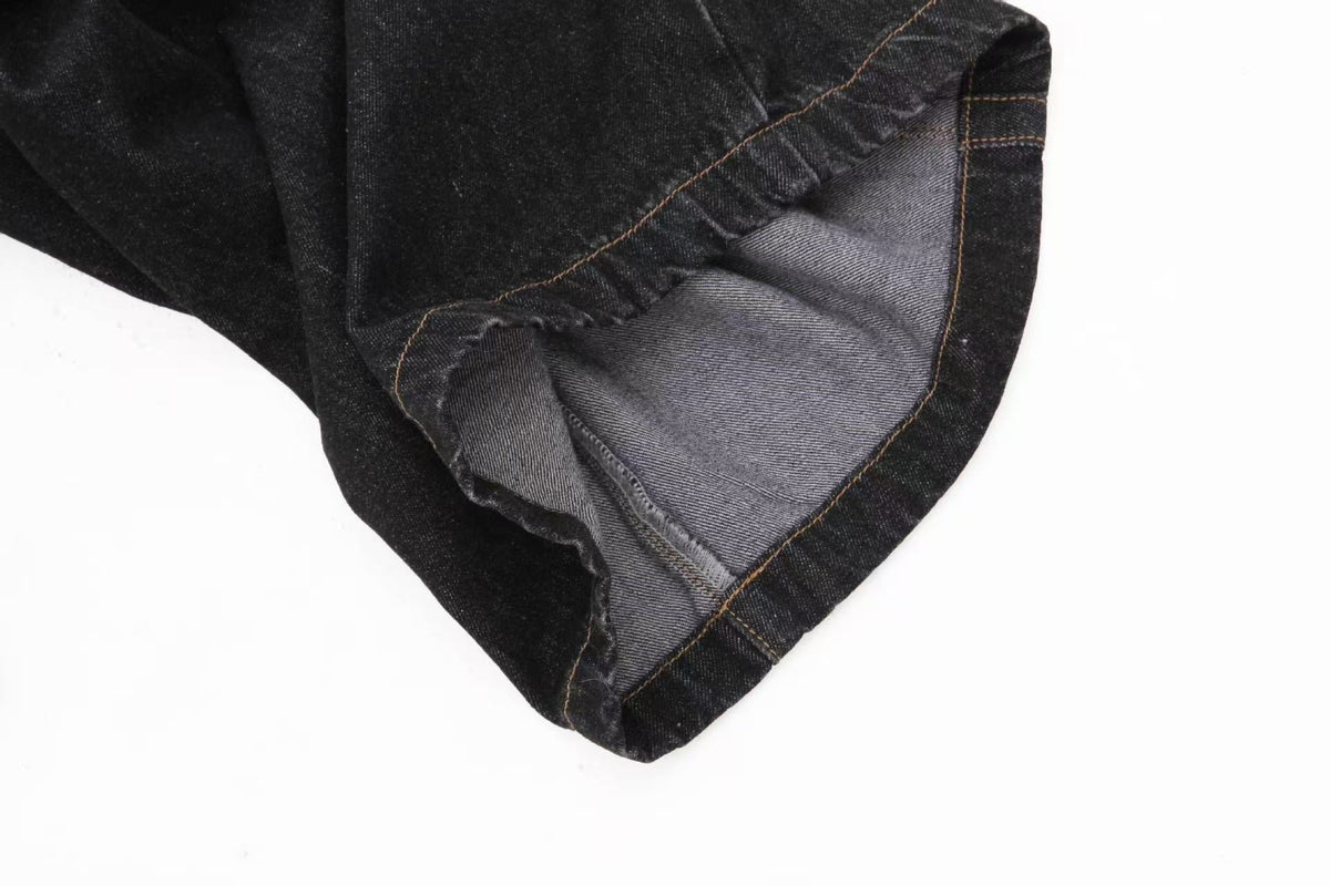 Vintage Washed Detachable Plaid Bandana Wide-Leg Jorts