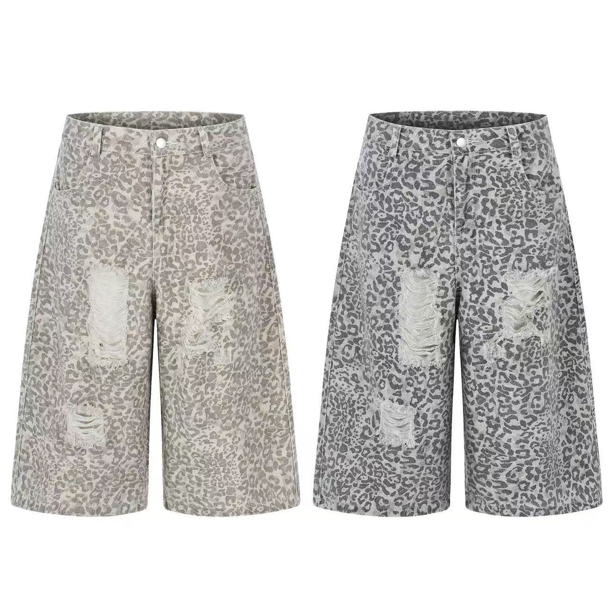 Distressed Leopard  Print Baggy Wide-Leg Jorts