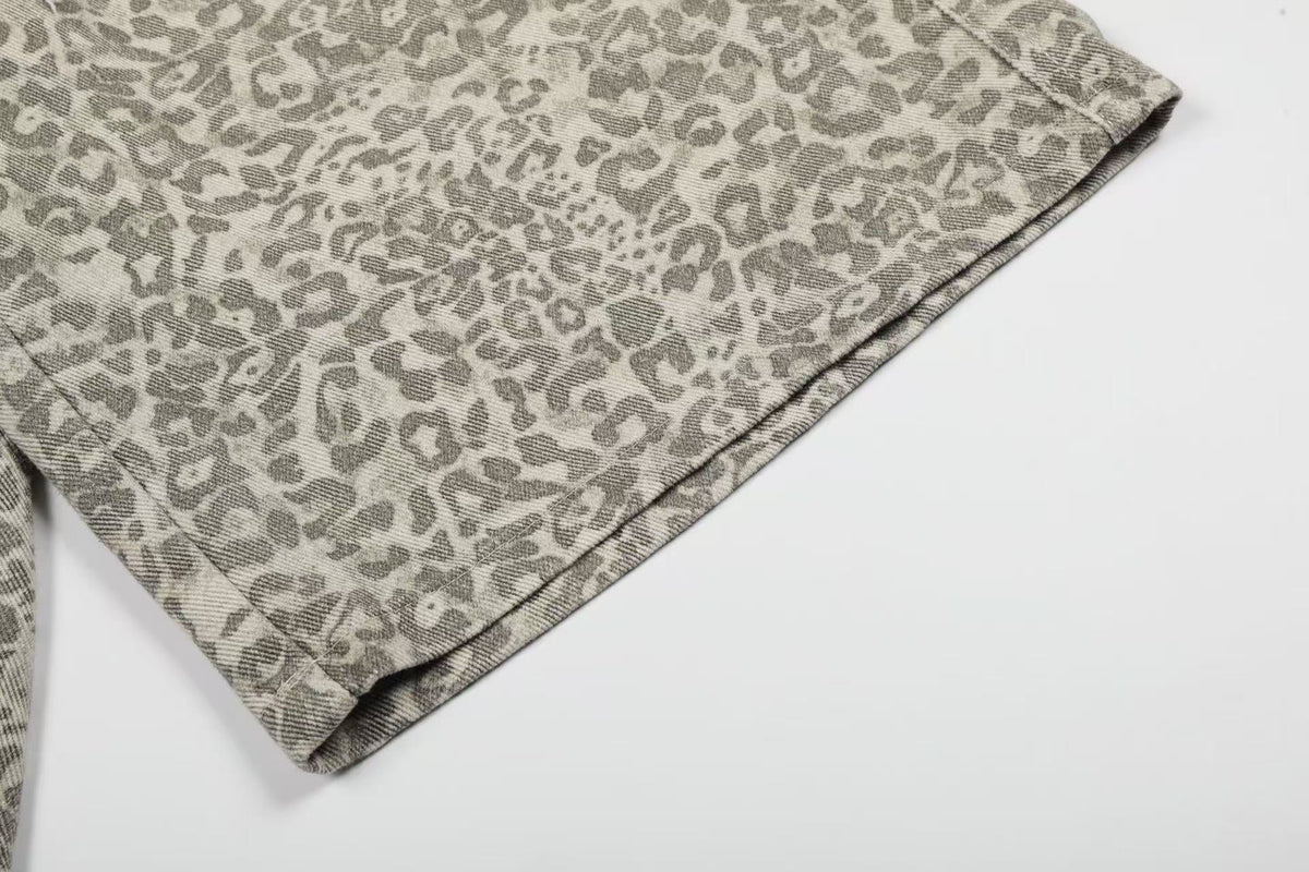 Distressed Leopard  Print Baggy Wide-Leg Jorts