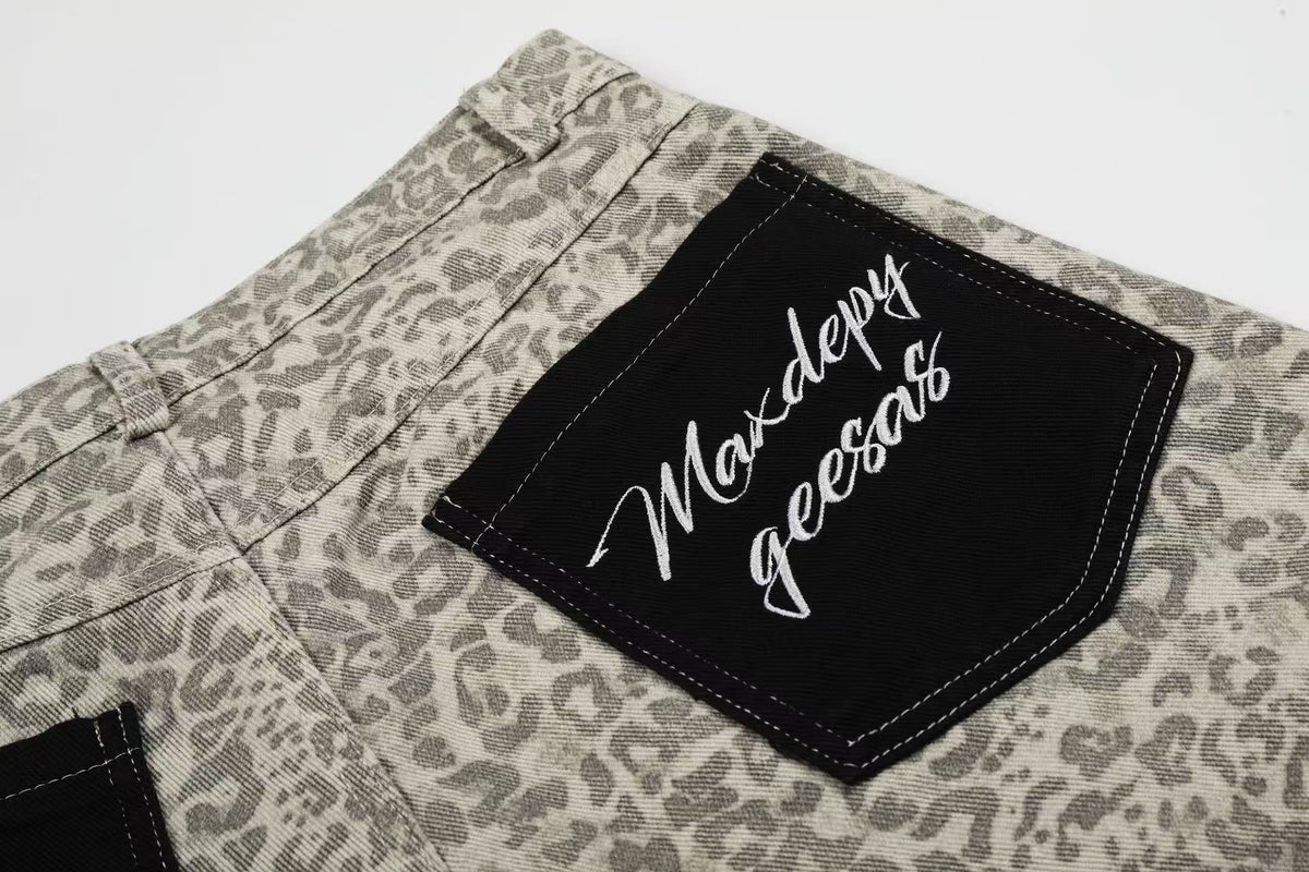Distressed Leopard  Print Baggy Wide-Leg Jorts
