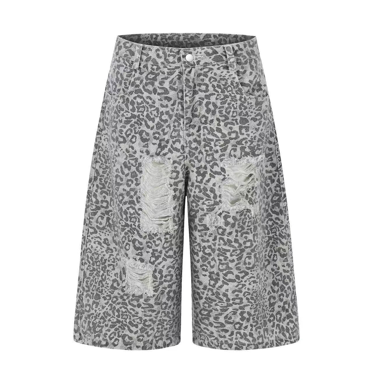 Distressed Leopard  Print Baggy Wide-Leg Jorts