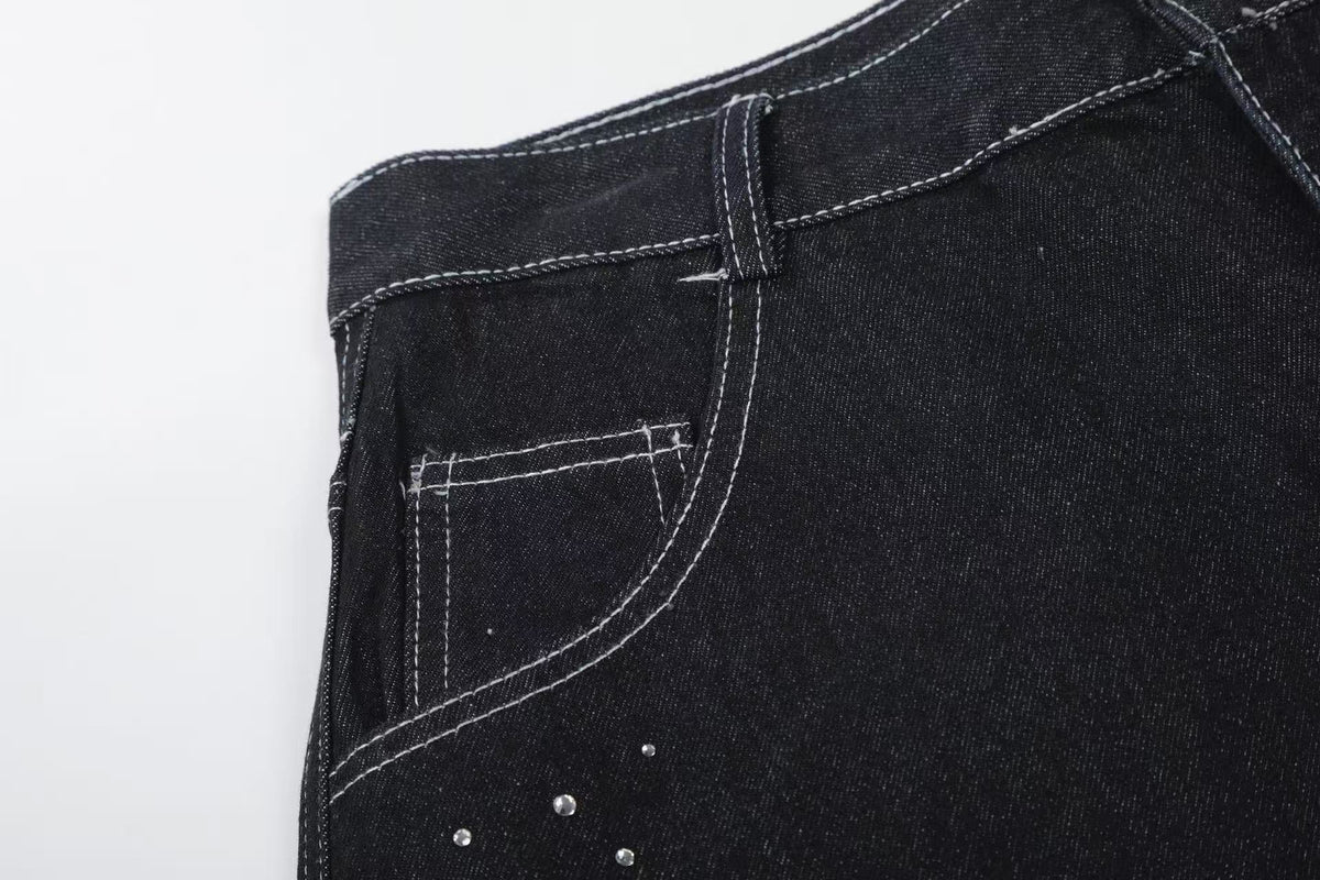 Streetwear Rhinestone Splatter Wide-Leg Jorts