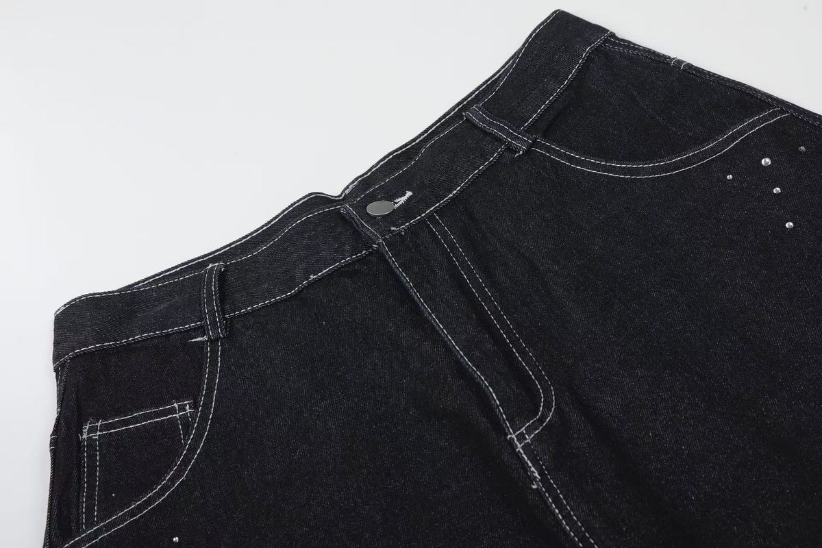Streetwear Rhinestone Splatter Wide-Leg Jorts
