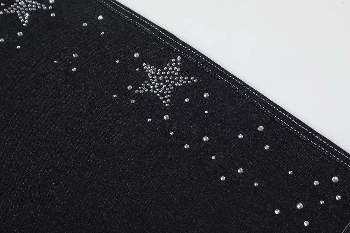 Streetwear Rhinestone Splatter Wide-Leg Jorts