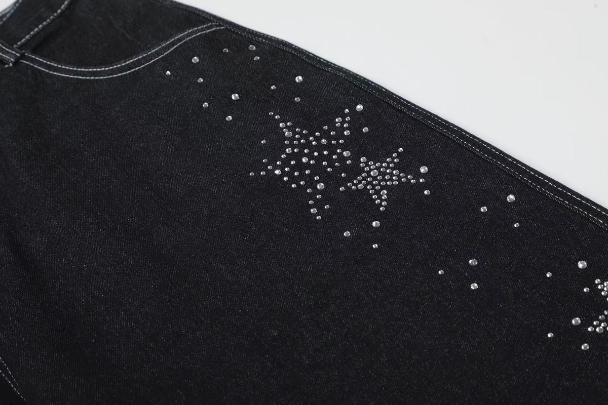 Streetwear Rhinestone Splatter Wide-Leg Jorts
