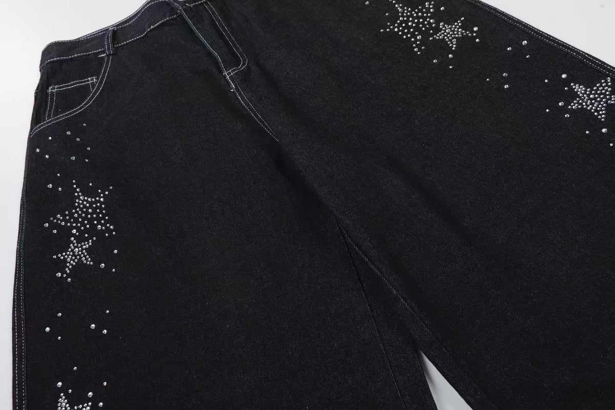 Streetwear Rhinestone Splatter Wide-Leg Jorts