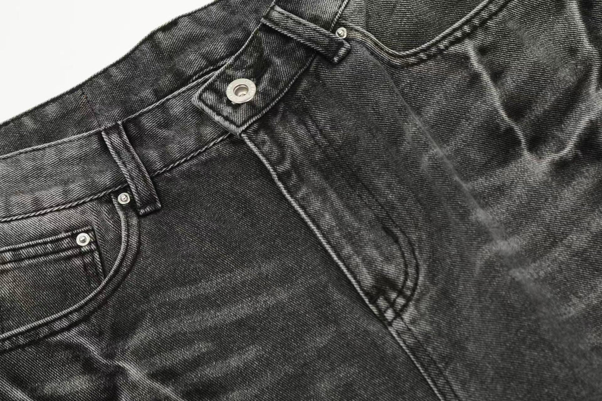 Distressed Washed Wide-Leg Jorts