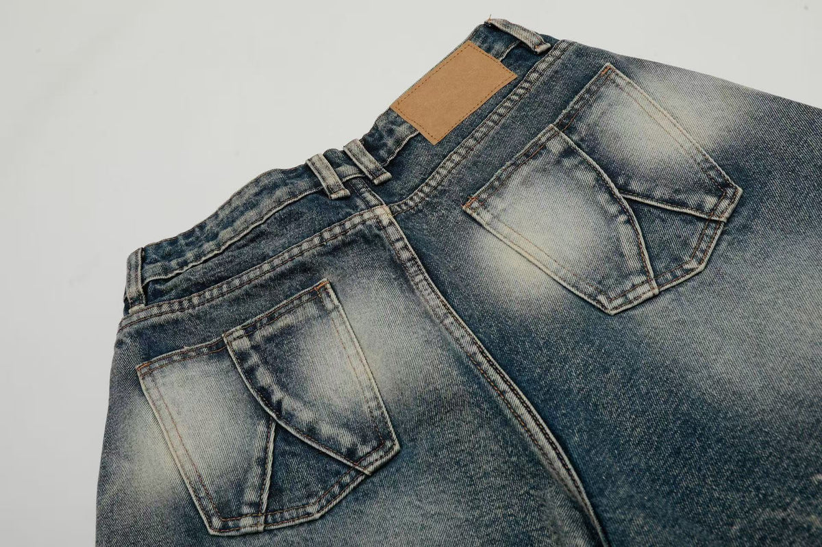 Abstract Bleach Washed Wide-Leg Jorts