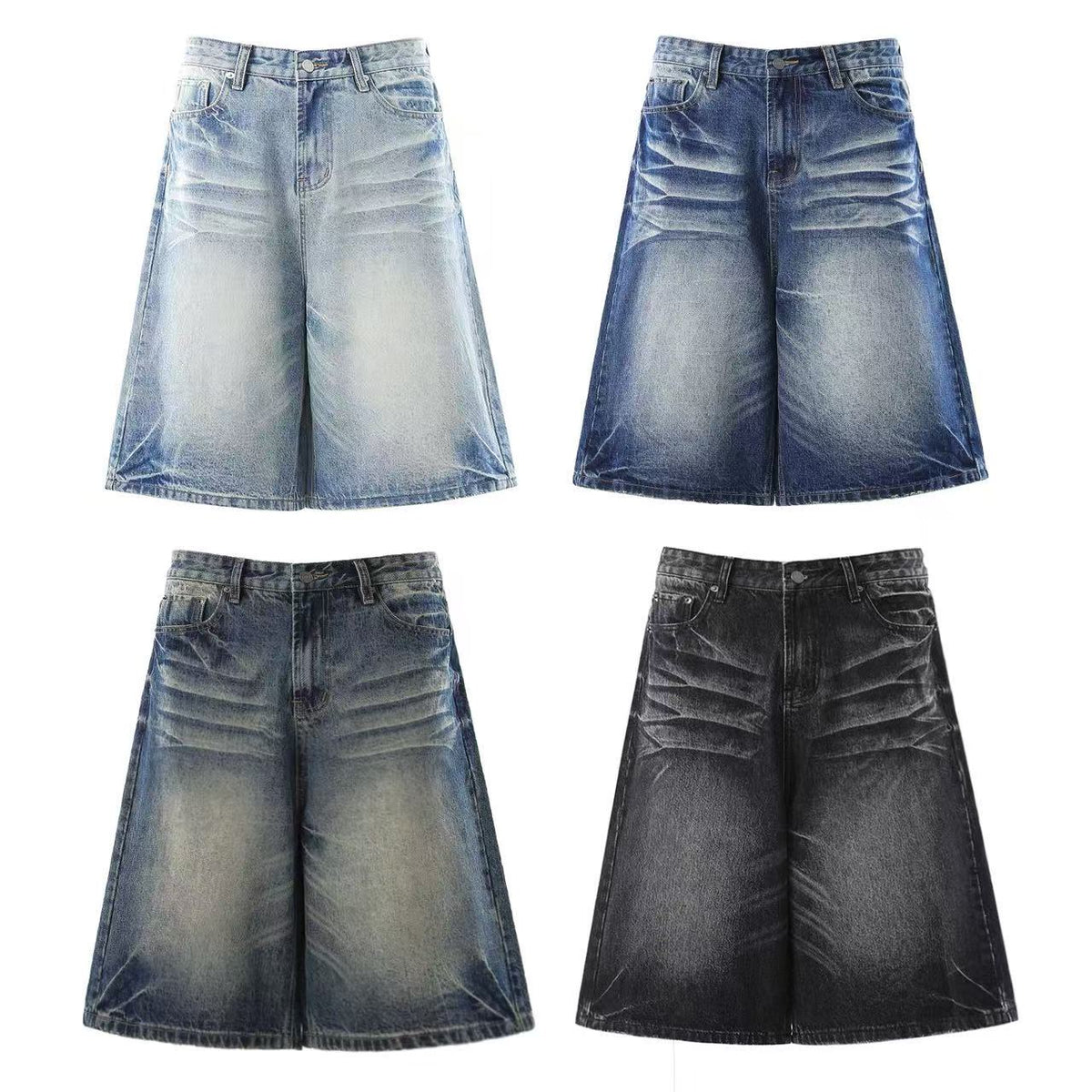 Vintage Washed Wide-Leg Knee-Length Jorts