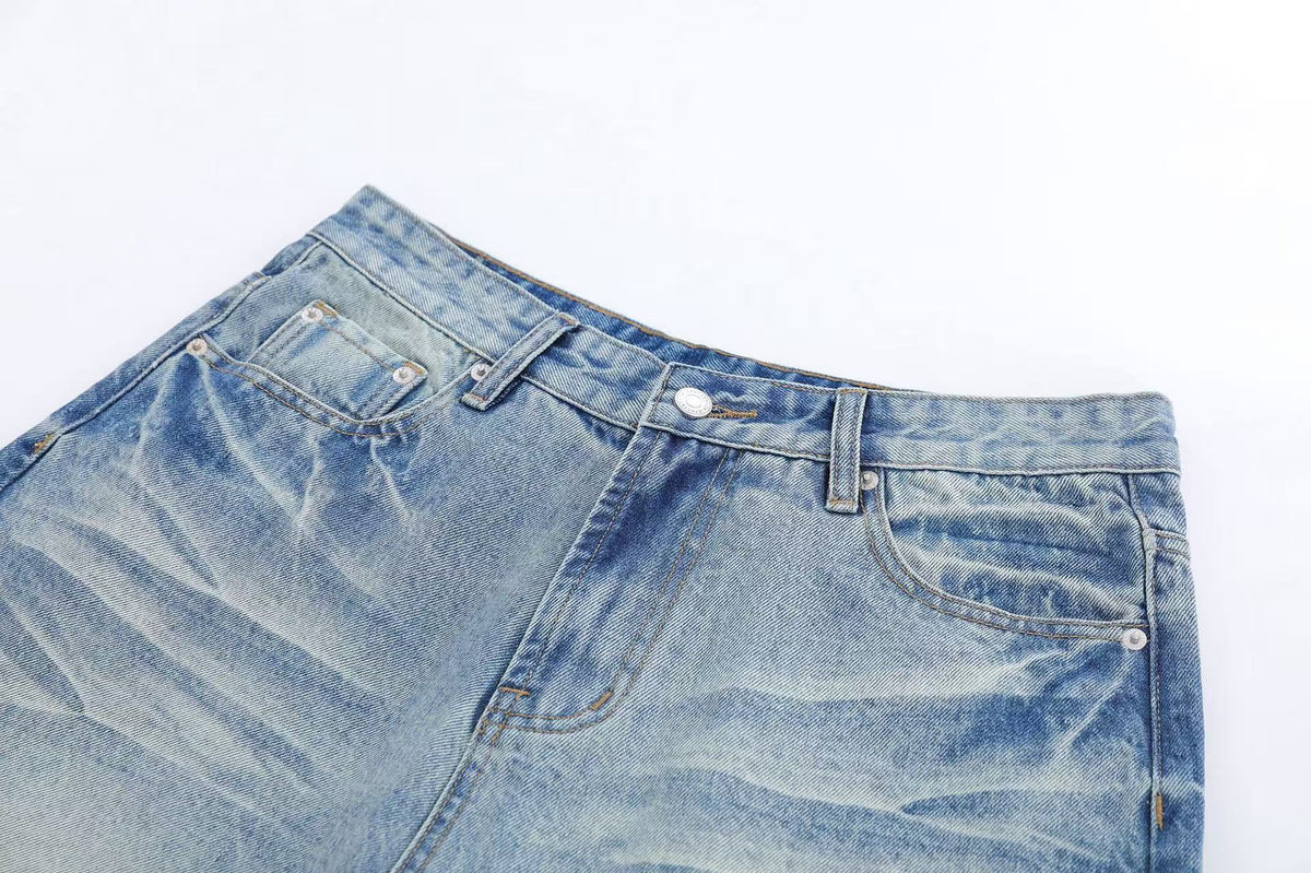 Vintage Washed Wide-Leg Knee-Length Jorts