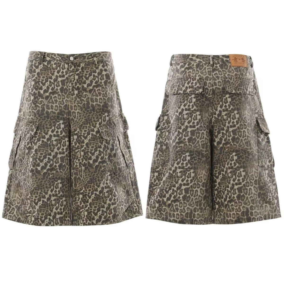 Vintage Leopard Print Wide-Leg Jorts