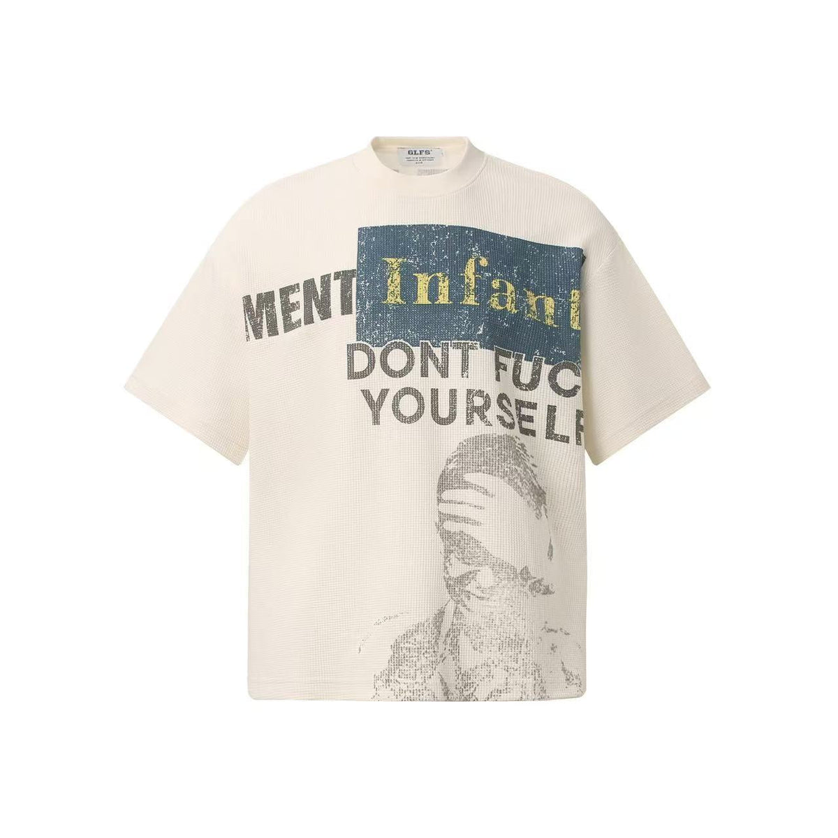 Streetwear Waffle Knit Slogan Print T-Shirt
