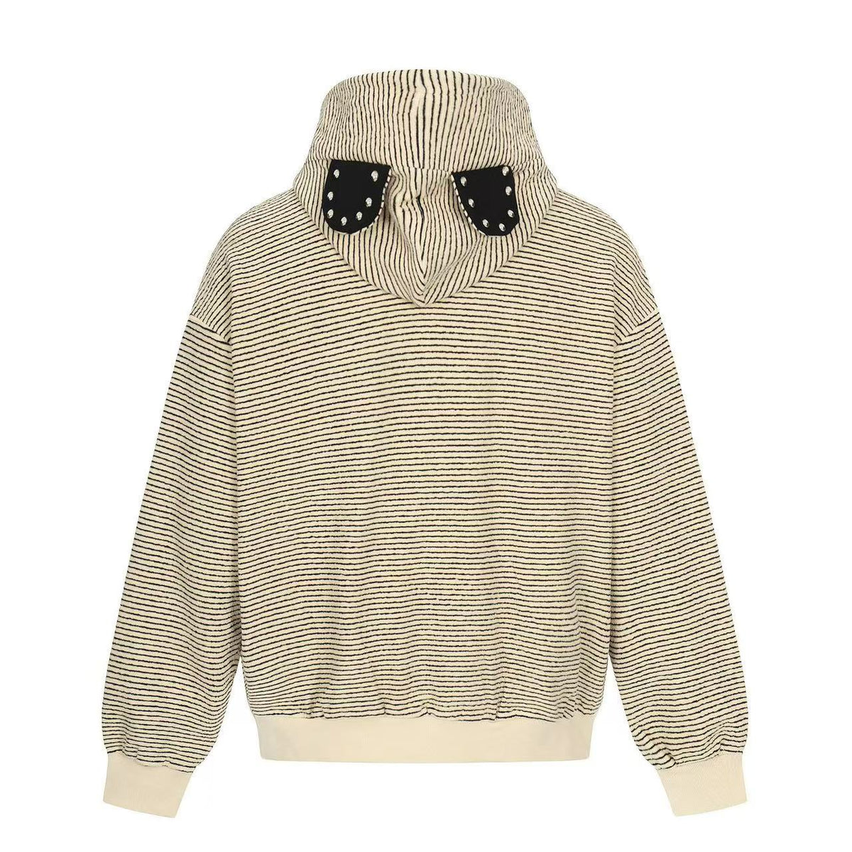 Studded Bear Ear Striped Zip-Up Hoodie