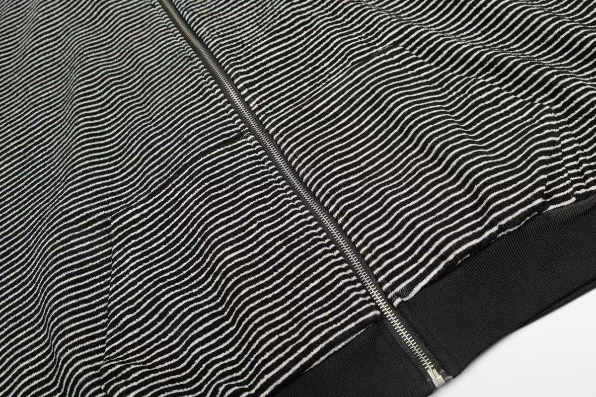 Studded Bear Ear Striped Zip-Up Hoodie