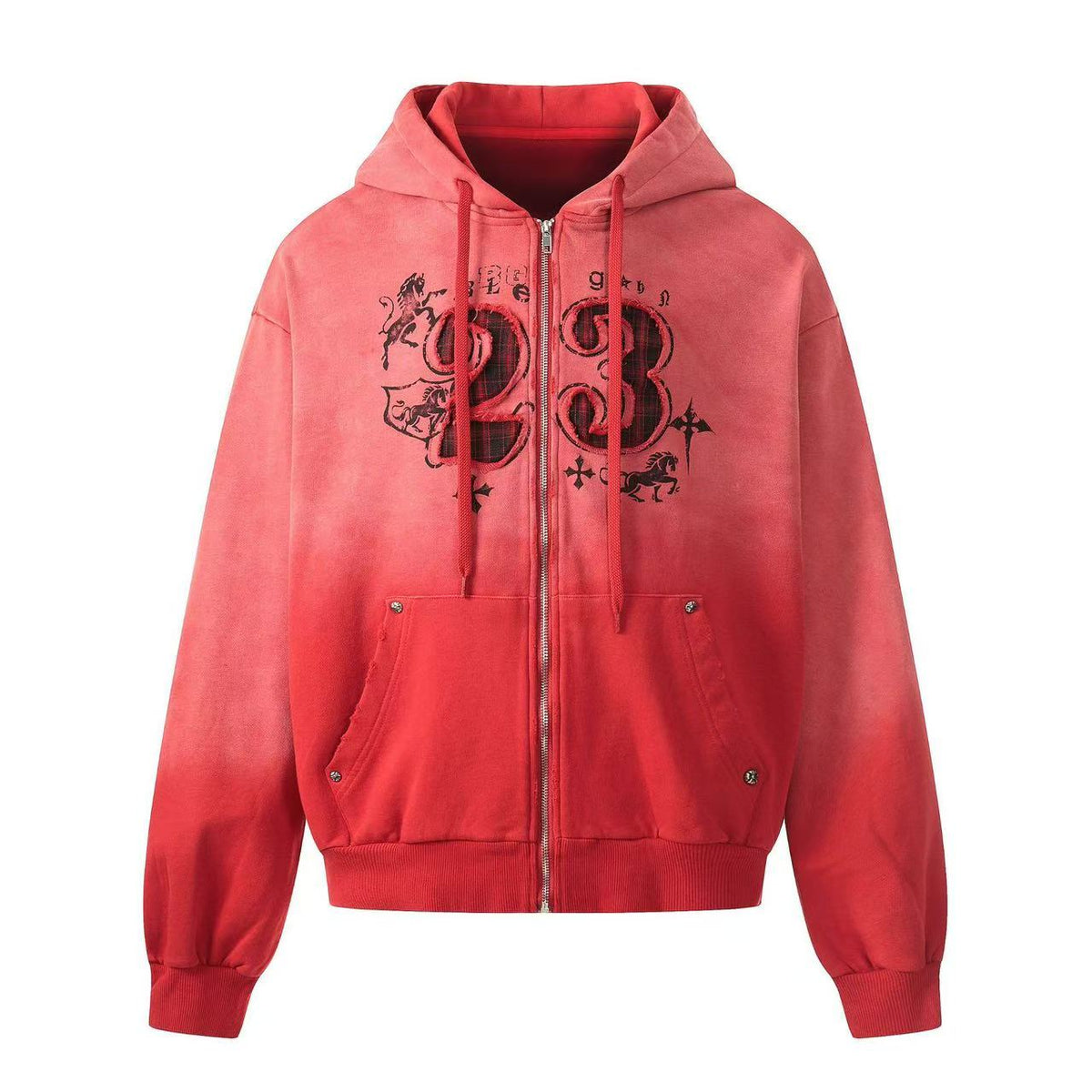 Wash Gradient 23 Plaid Patch Zip-Up Hoodie