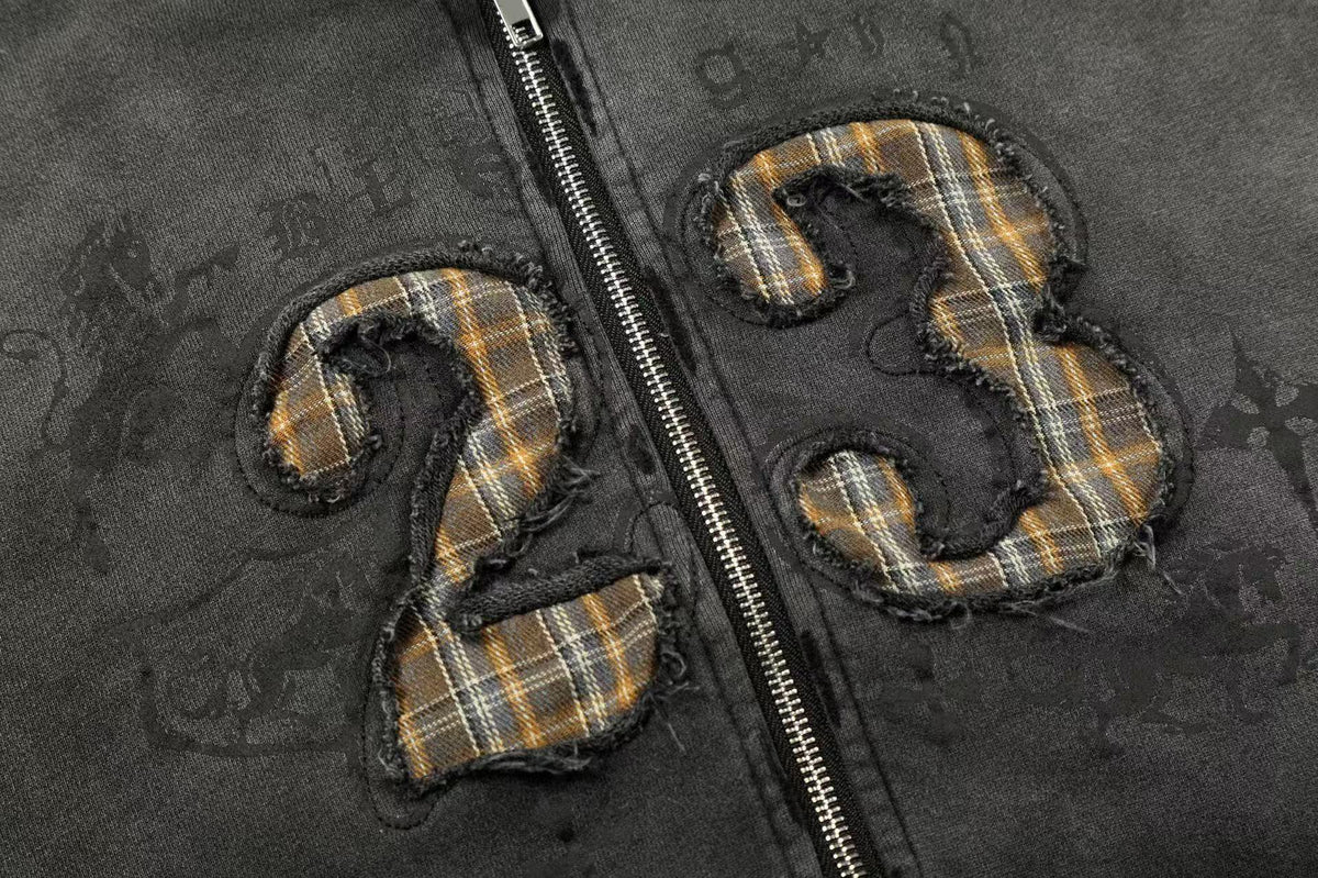 Wash Gradient 23 Plaid Patch Zip-Up Hoodie
