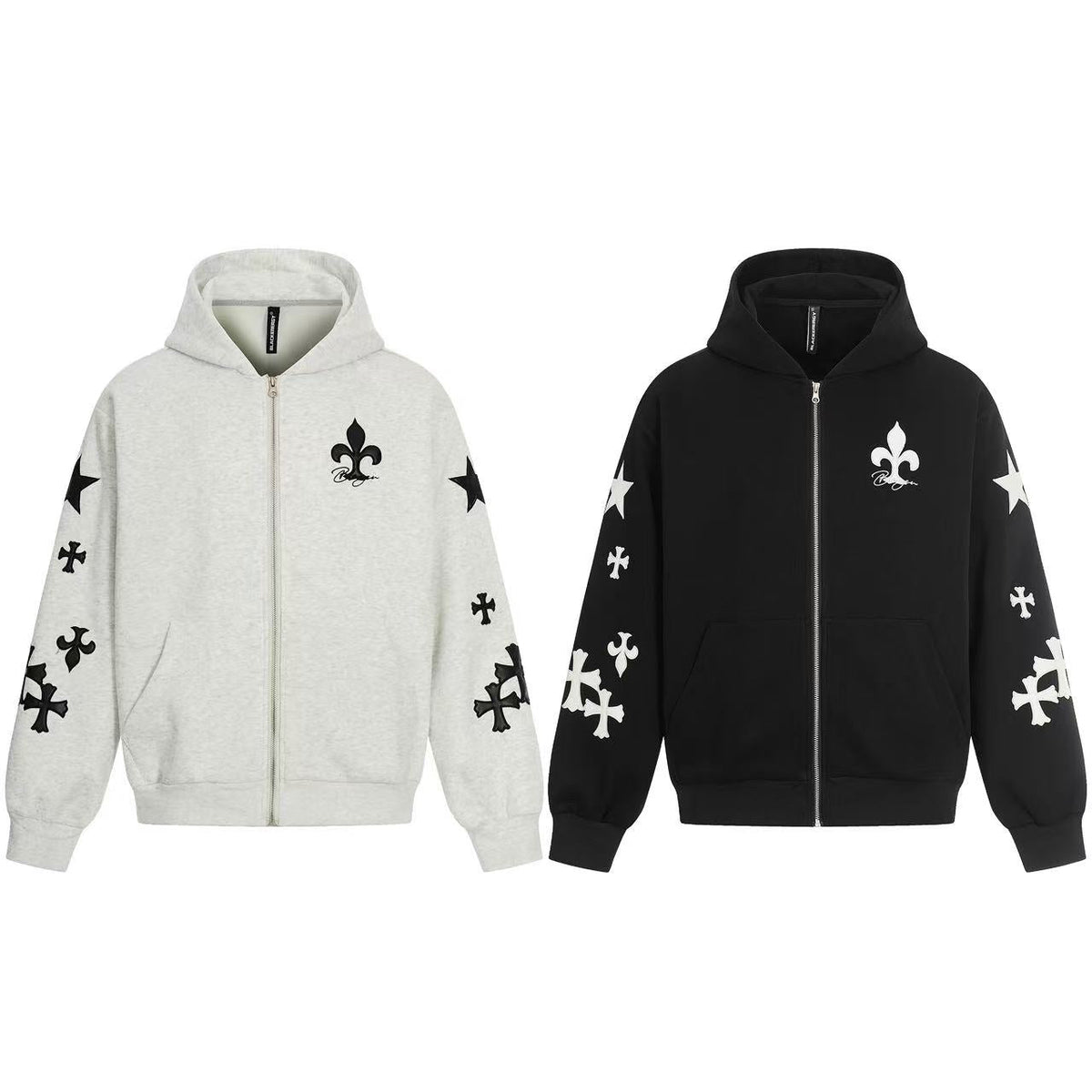 Vintage Gothic Cross Zip-Up Hoodie