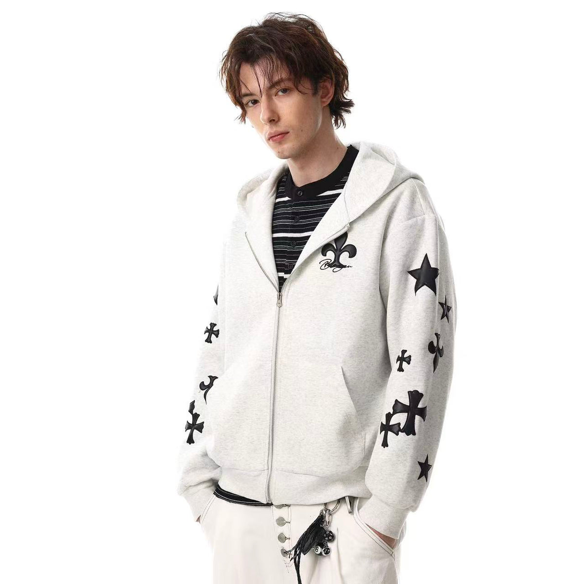 Vintage Gothic Cross Zip-Up Hoodie