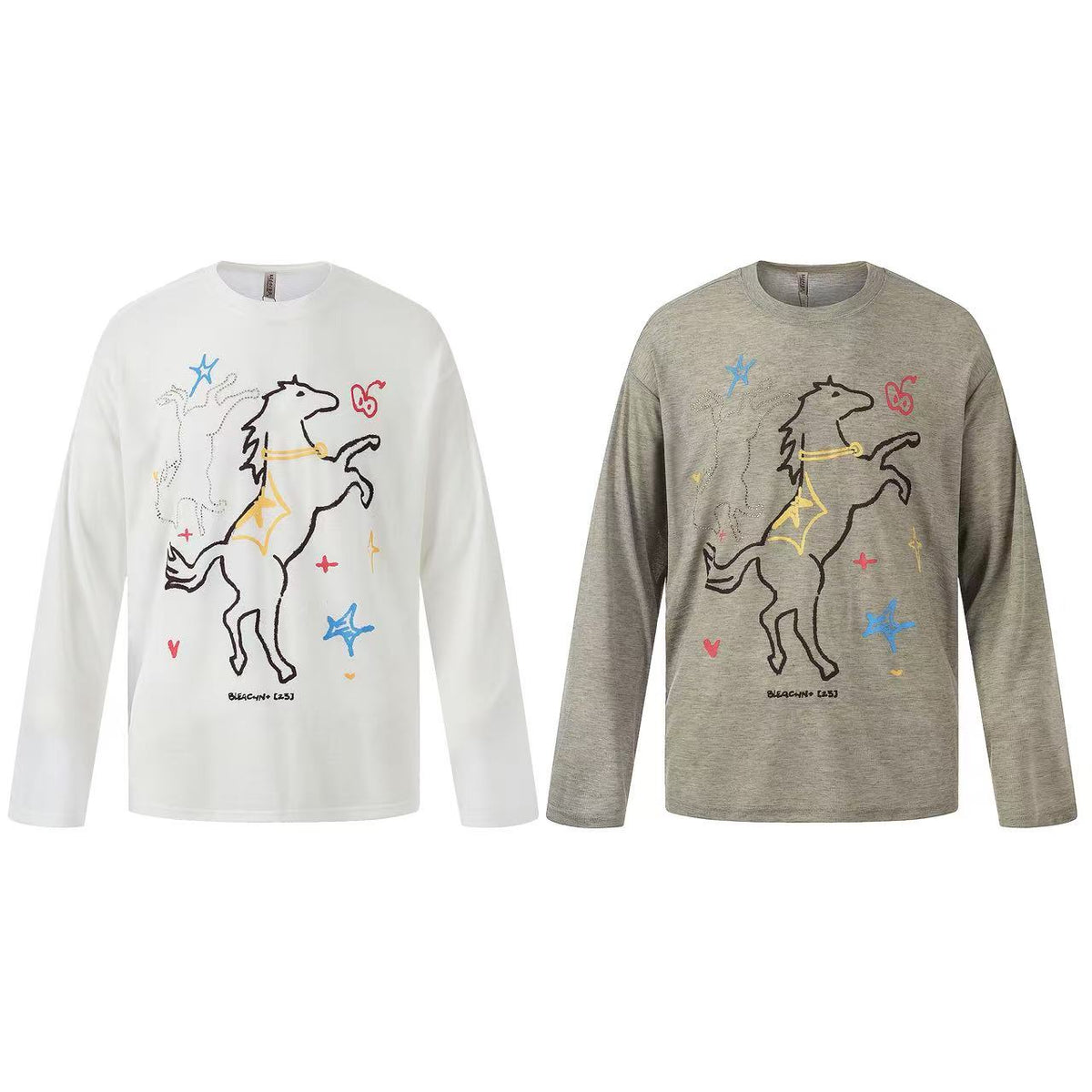 Streetwear Horse Sketch Graphic Long Sleeve
