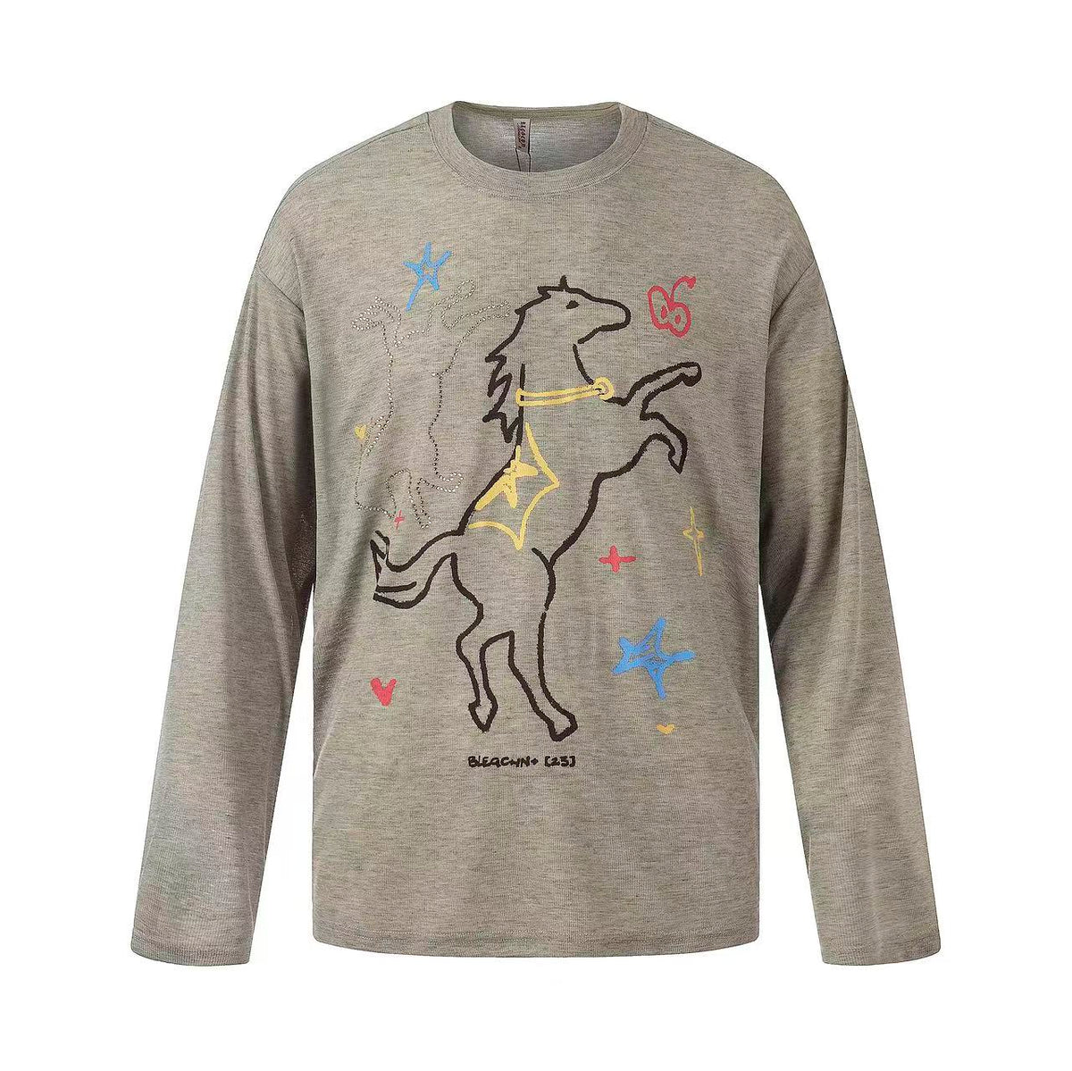 Streetwear Horse Sketch Graphic Long Sleeve