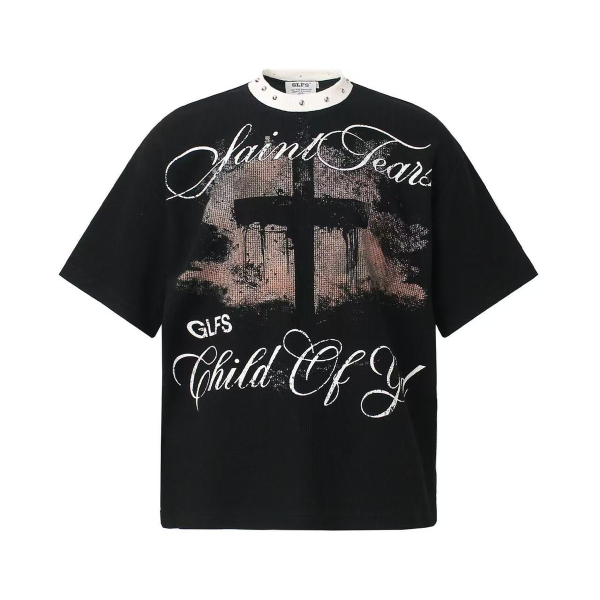 Saint Tears Cross Print Waffle Knit T-Shirt