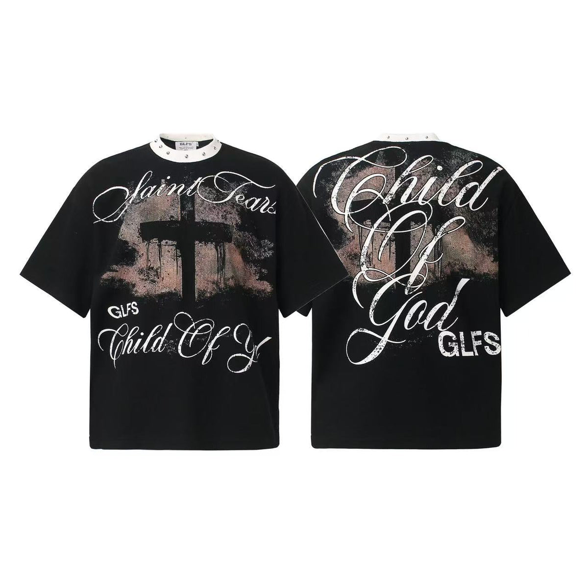 Saint Tears Cross Print Waffle Knit T-Shirt