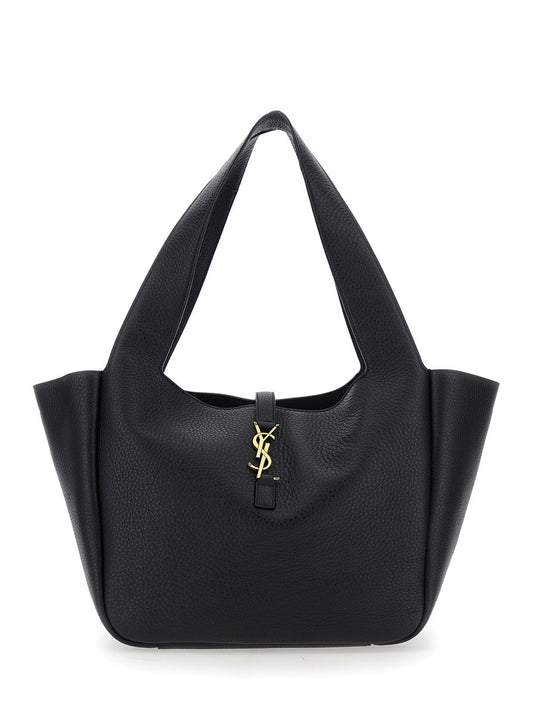 Saint Laurent Women Tote Bag With Two Top Handles And Hook Closure Cassandre In Grained Black Leather For Women