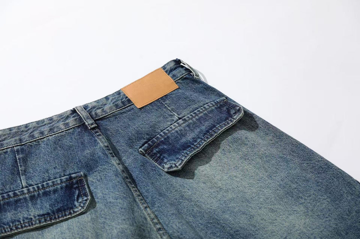 Vintage Washed Print Wide-Leg Baggy Jeans