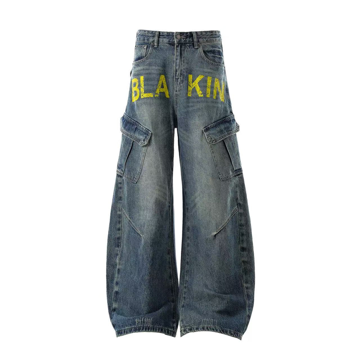 Vintage Washed Print Wide-Leg Baggy Jeans