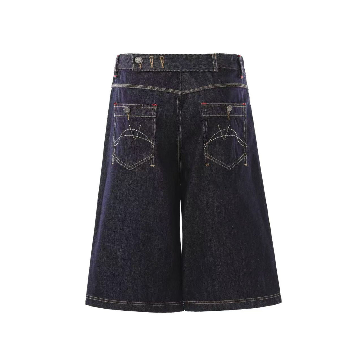 Contrast Stitching Wide-Leg Denim Jorts