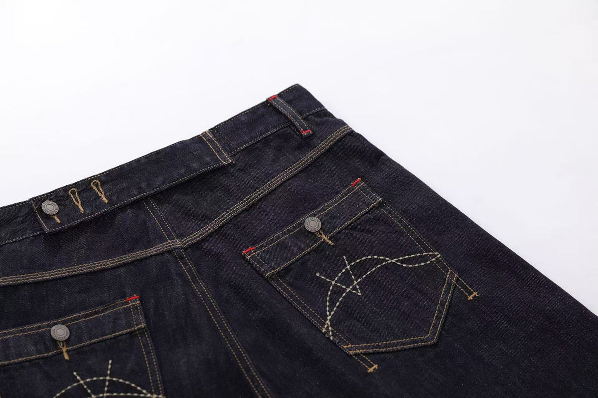 Contrast Stitching Wide-Leg Denim Jorts