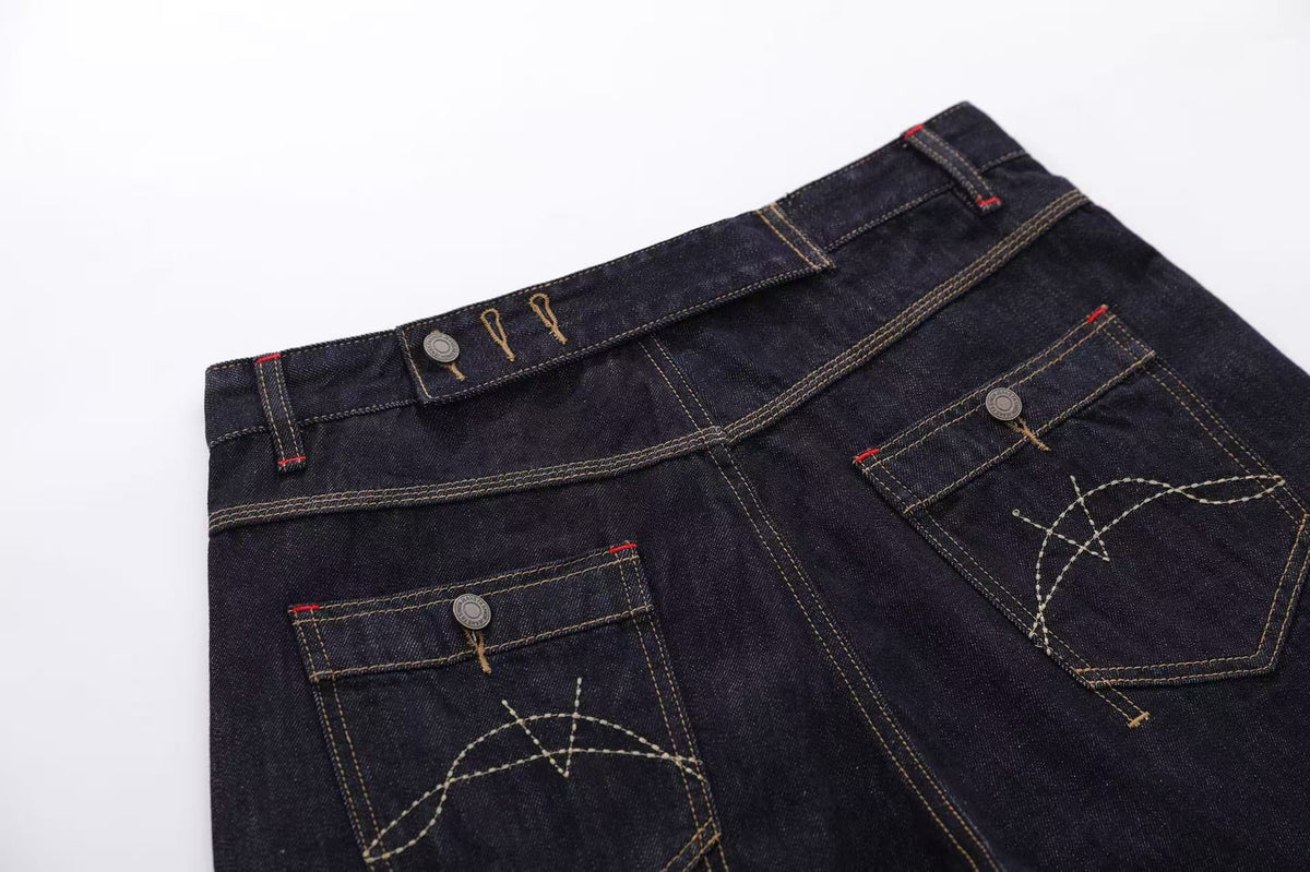 Contrast Stitching Wide-Leg Denim Jorts