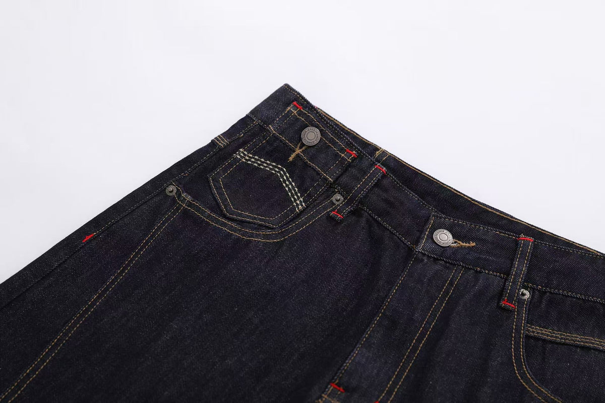 Contrast Stitching Wide-Leg Denim Jorts