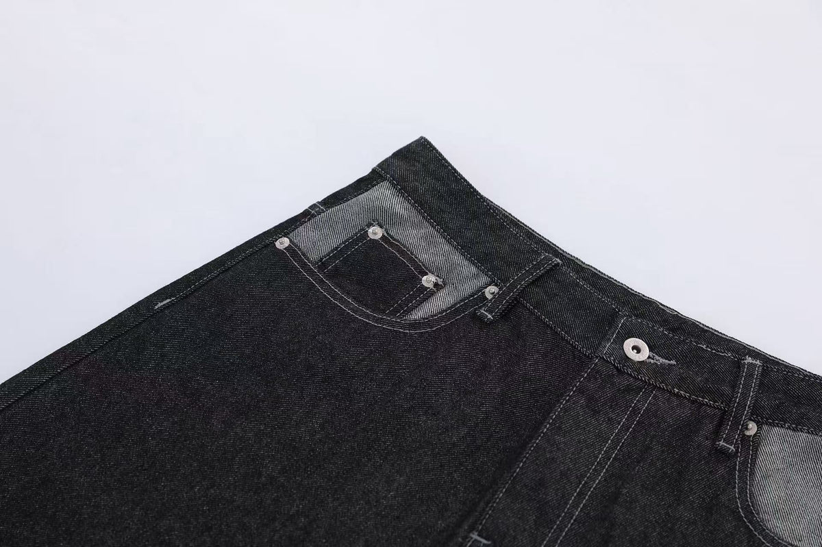 Contrast Pocket Panels Wide-Leg Denim Jorts