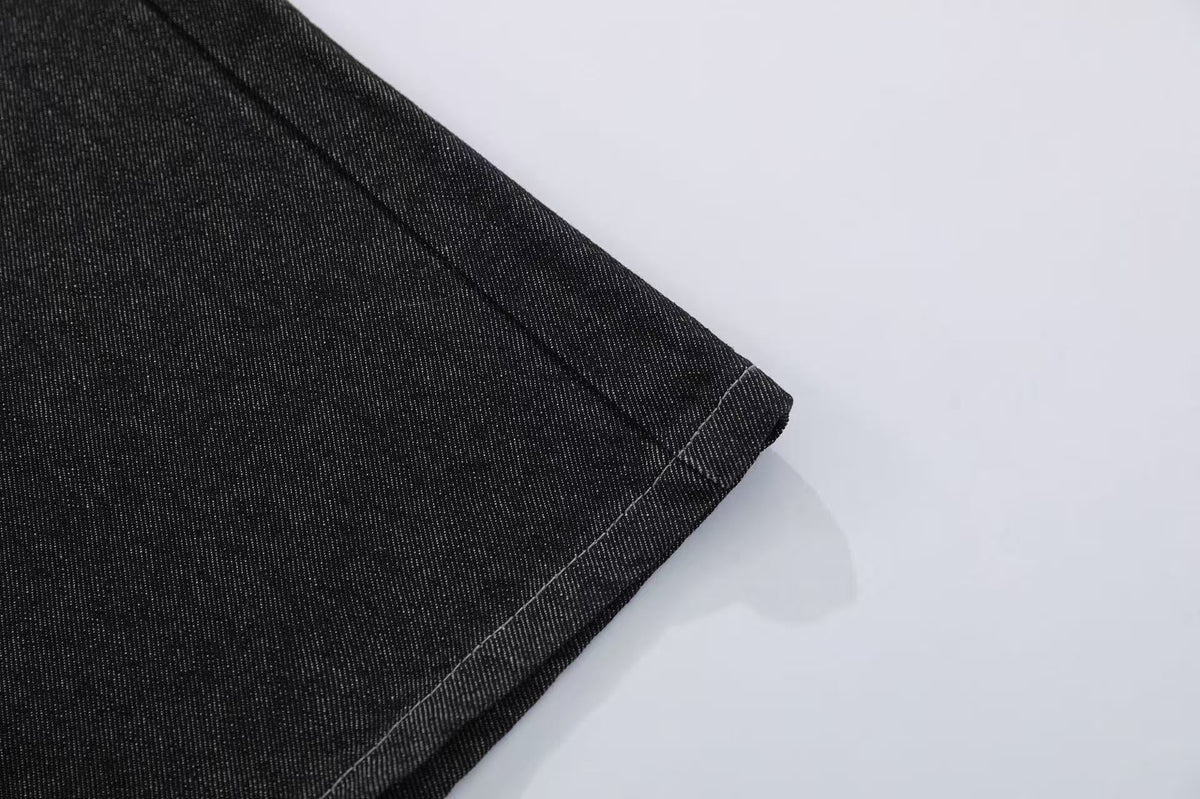 Contrast Pocket Panels Wide-Leg Denim Jorts