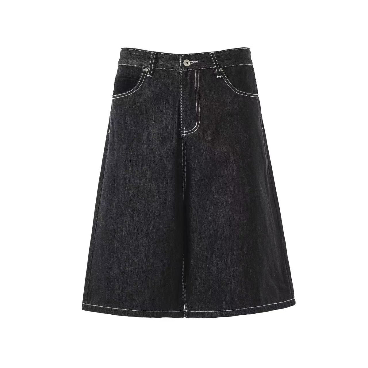 Streetwear Contrast Stitching Wide-Leg Denim Jorts