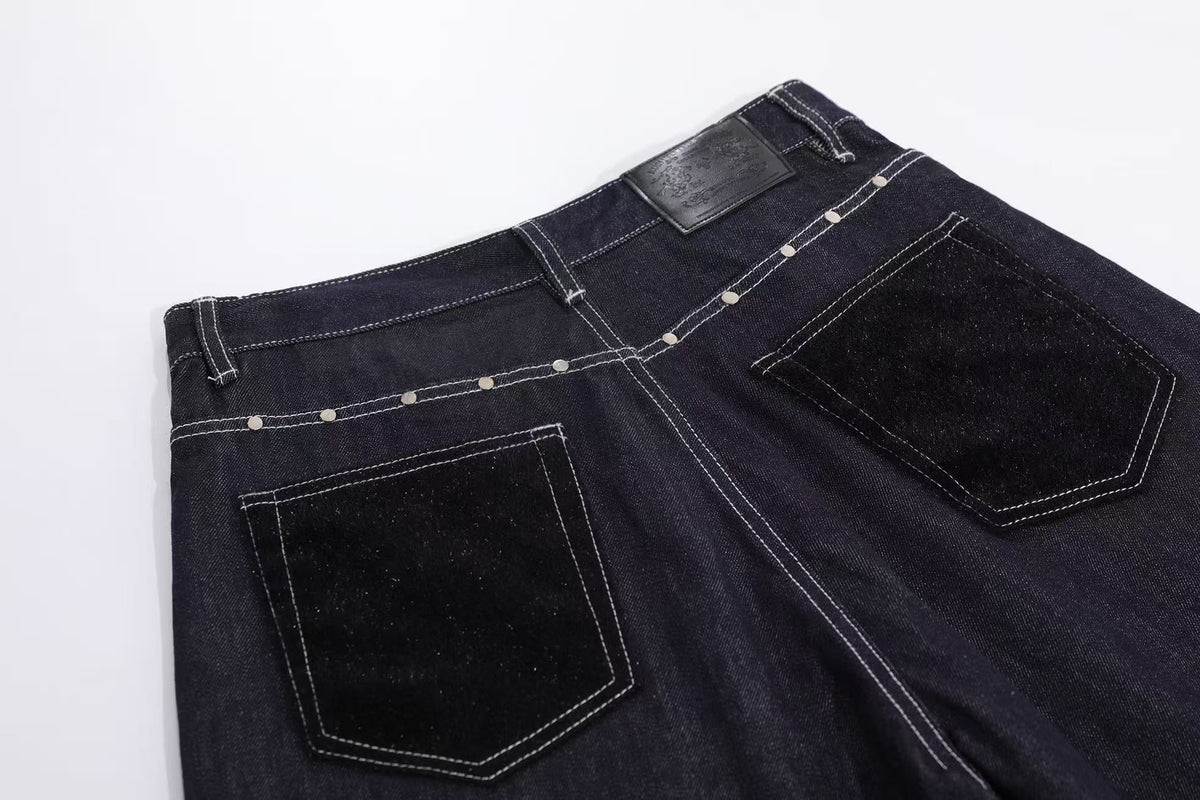 Streetwear Contrast Stitching Wide-Leg Denim Jorts