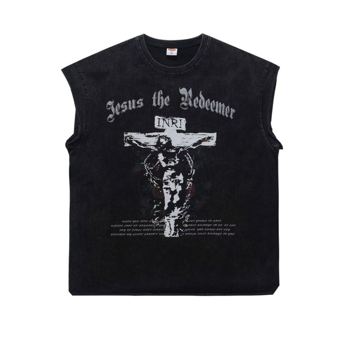 Vintage Wash Jesus Crucifix Rose Print Tank Top