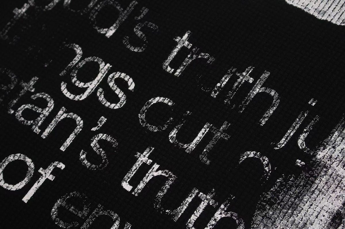 Dark Gothic Stud Cross Text Print T-Shirt